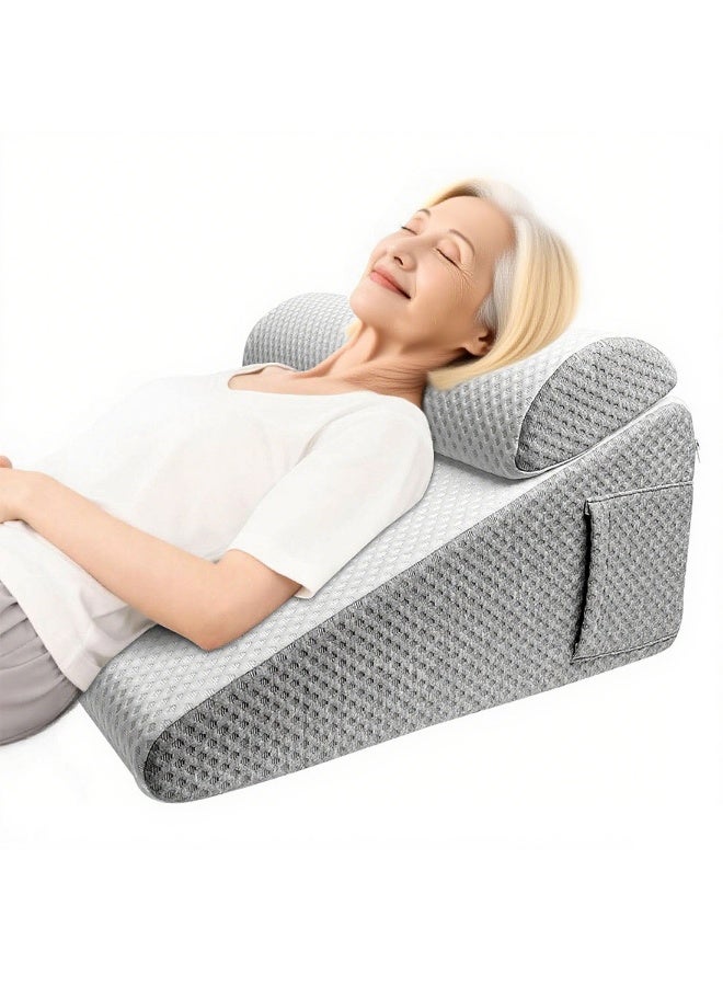 Wedge Pillow, Sleeping Support Pillow, Back Support Pillow, Reading Pillow, Footrest Cushion, Removable Triangle Pillow with Headrest for Sleep Apnea, Acid Reflux - Image 1